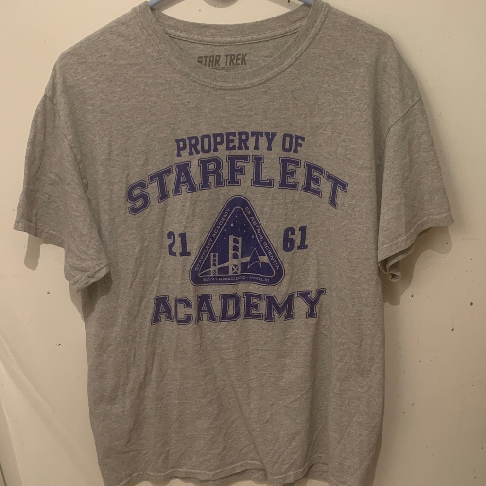 Official Star Trek Star fleet Academy 2161 Grey 60/40 Cotton Blend T-Shirt SZ L